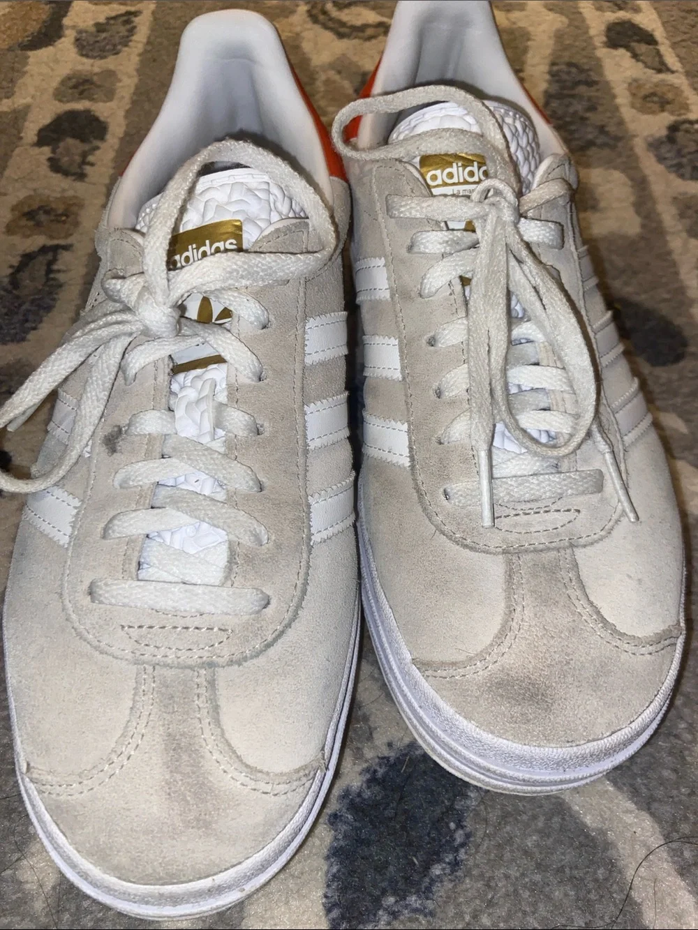 adidas Gazelle Suede Sneakers in Off-White with Red Heel